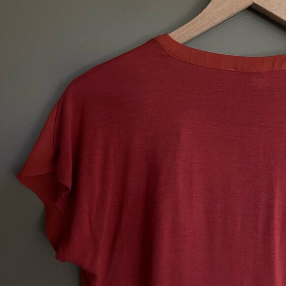 LOFT Split Neck Shirred Flutter Tee Top Size Small Lightweight Mixed Media Shell - Picture 8 of 11